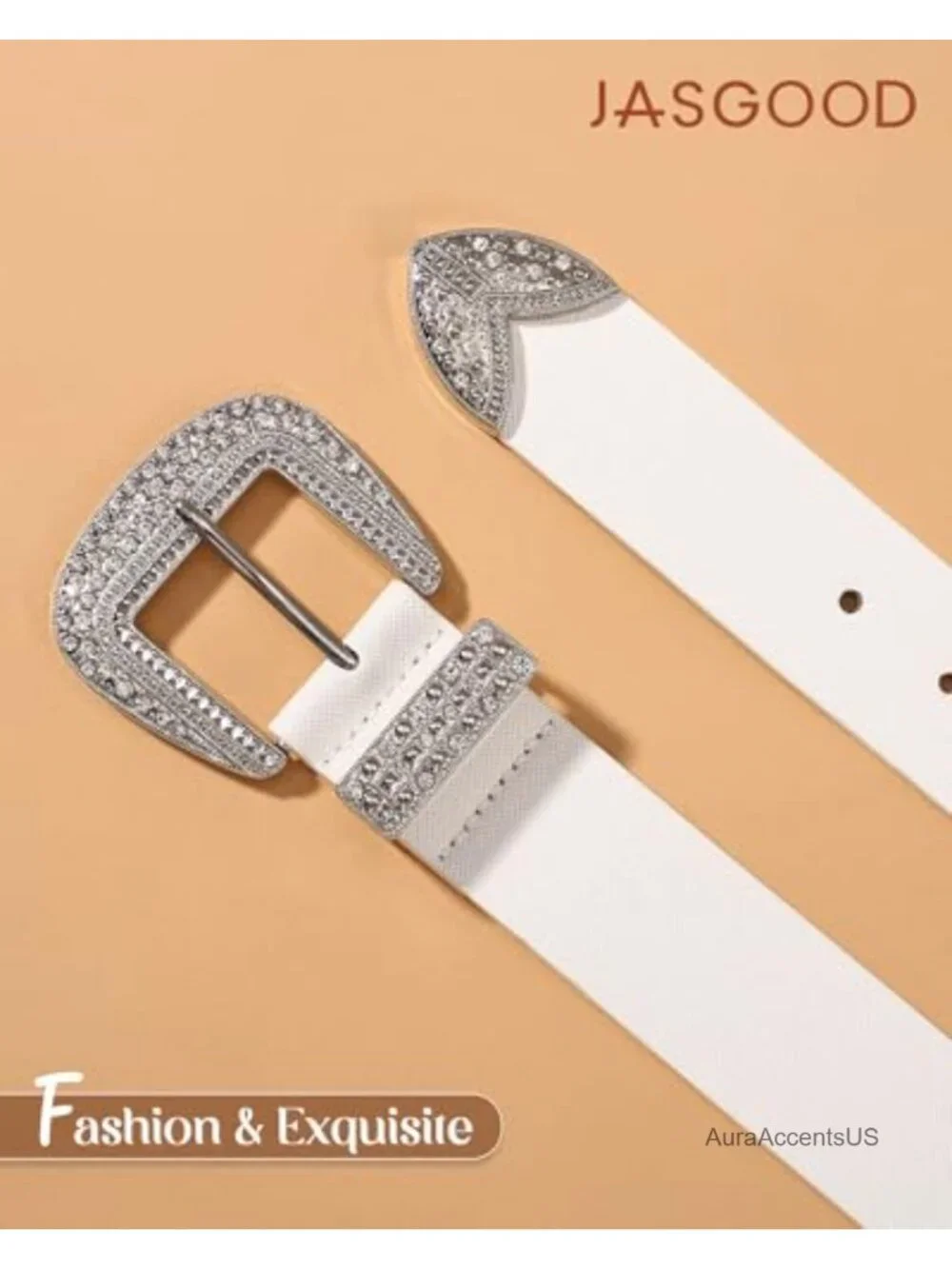 Rhinestone Western Belt Adjustable PU Leather Cowgirl Waist Belt with Buckle